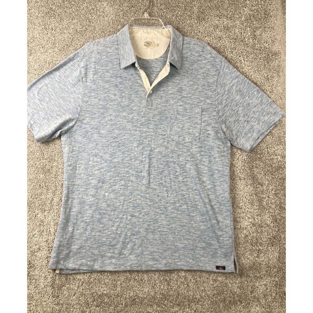 Faherty Polo Men's XL Light Blue Short Sleeve Shirt Heather  RN140476